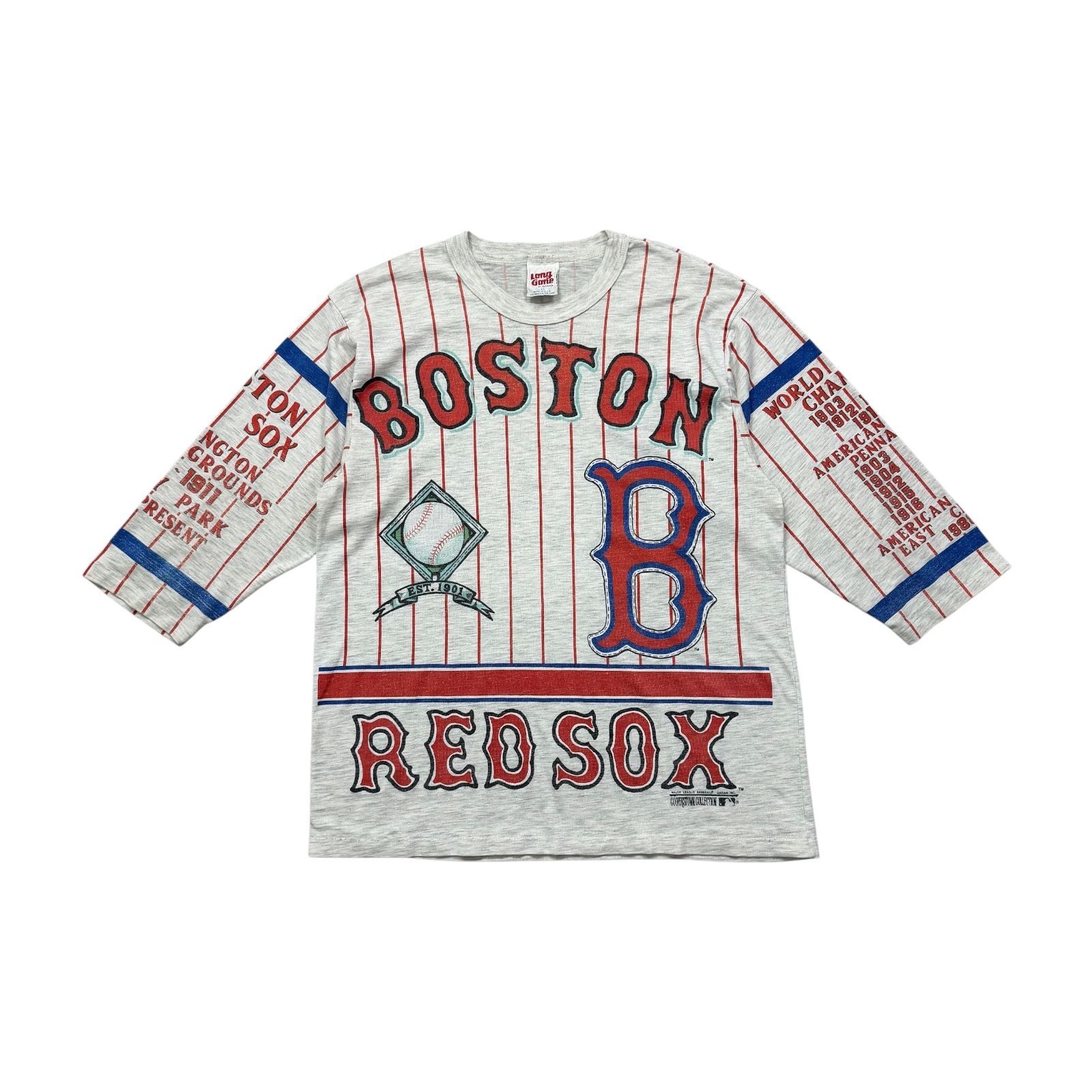 90s MLB ボストン・レッドソックス LONG GONE ロングゴーン 総柄 AOP ラグラン シャツ サイズ L アメリカ製