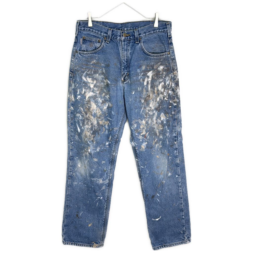Carhartt カーハート ペイントデニムパンツ ペンキ ブルー(メンズ XL相当)中古 古着 Y2056