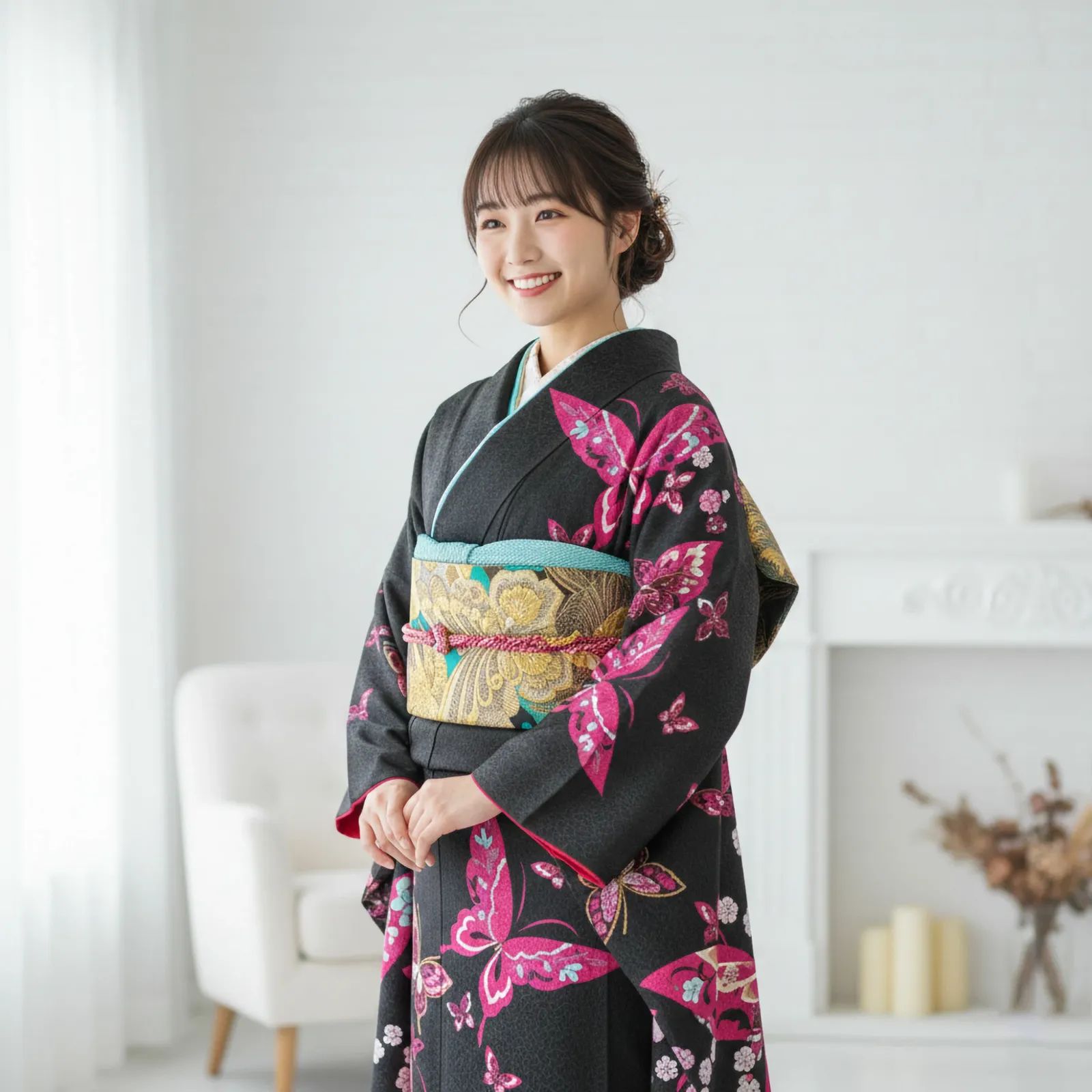 振袖 単品 正絹 モダン柄 蝶 成人式 前撮り 撮影用 和装 - メルカリ