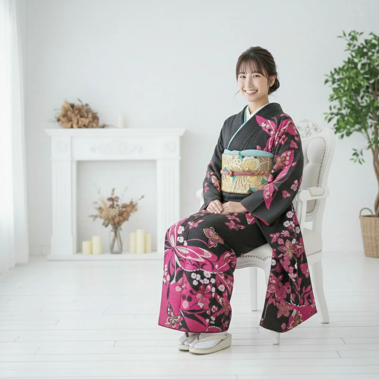 振袖 単品 正絹 モダン柄 蝶 成人式 前撮り 撮影用 和装 - メルカリ