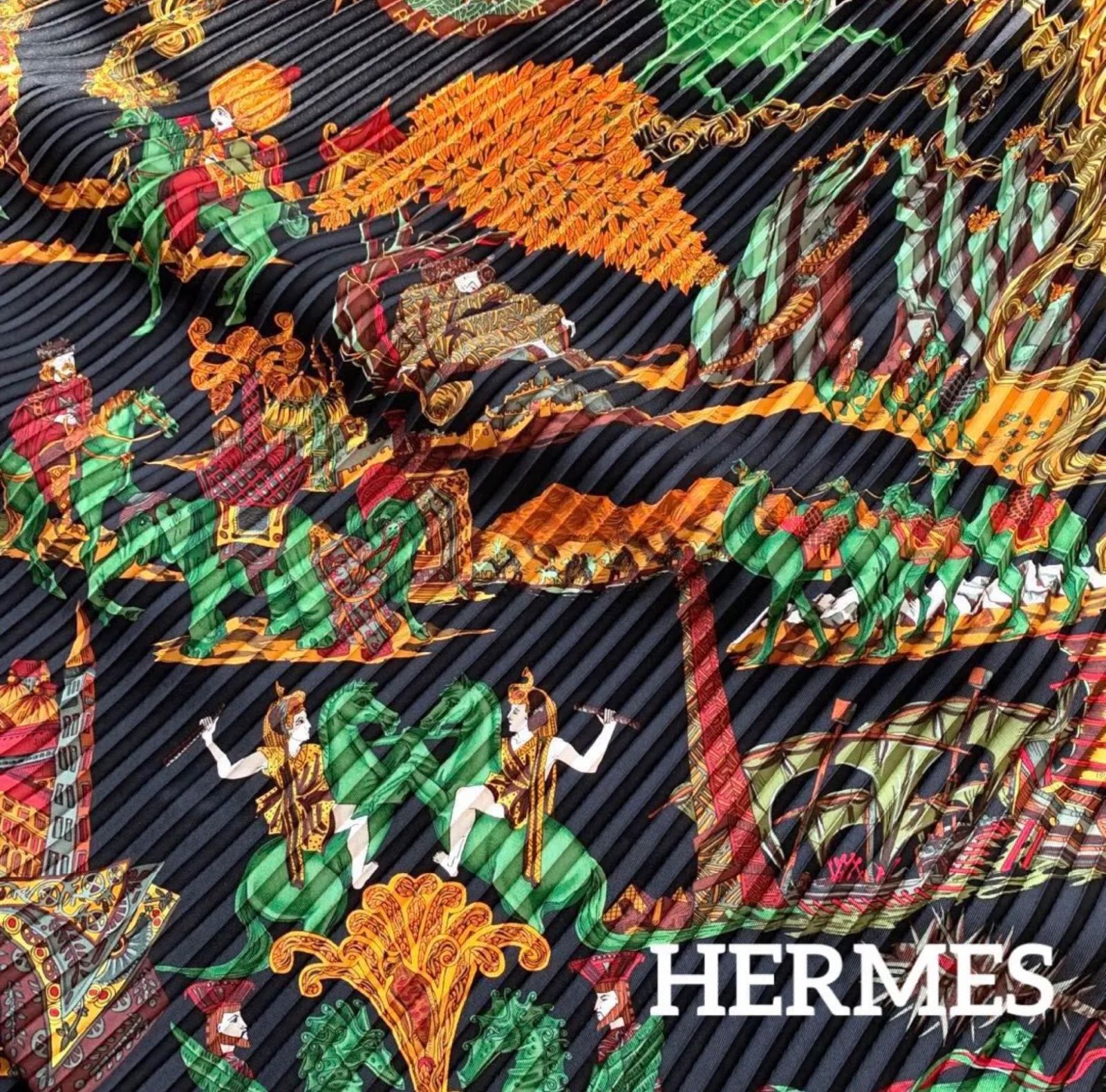 HERMES エルメス スカーフ カレプリセ 絹糸の赴くままに Au FIL de la SOIE シルク 黒系
