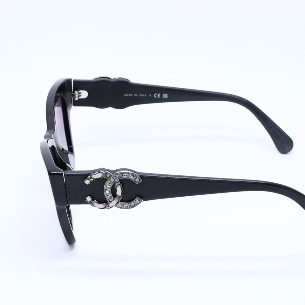 極美品 CHANEL シャネル レザーチェーン×ラインストーン ココマーク 黒
