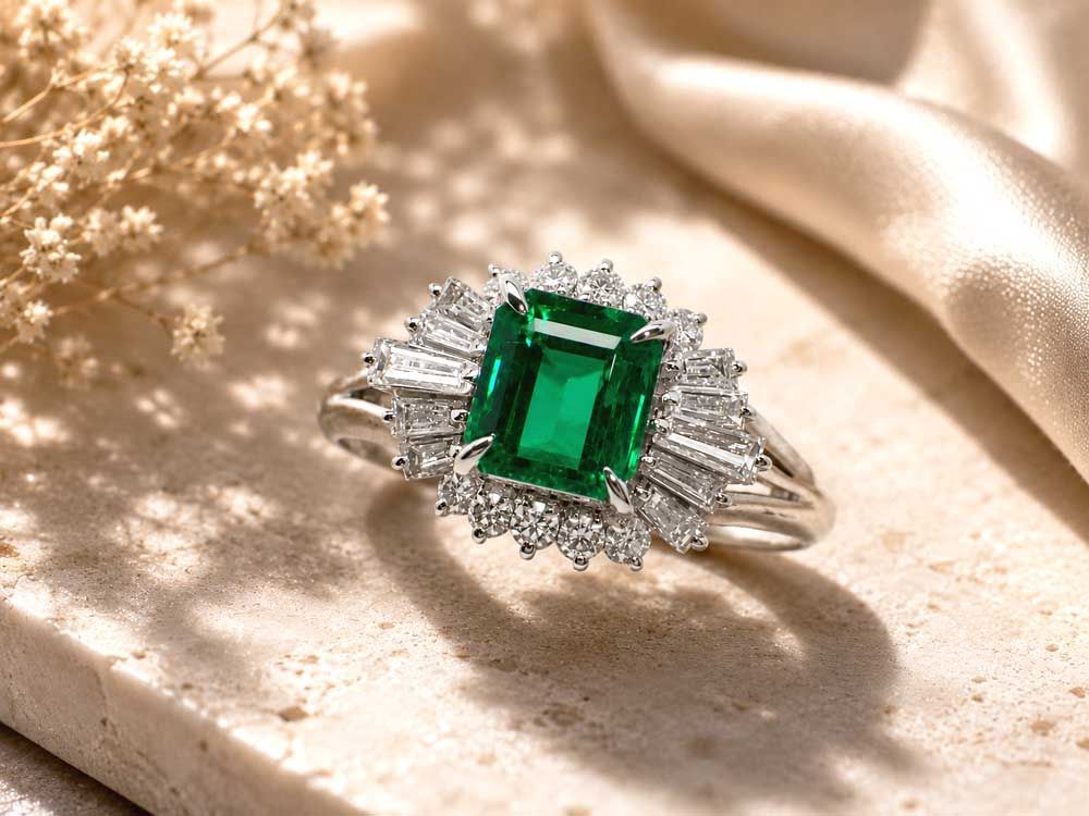エメラルド ダイヤモンドリング Pt900 5.05g 17号 中宝ソーティング付き　Jewelry Emerald0.88ct Dia0.40ct Ring