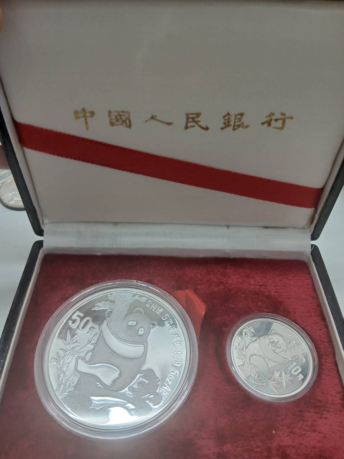 中国 パンダ銀貨 2枚セット 5oz 1oz ケース付 記念コイン 銀貨 シルバー