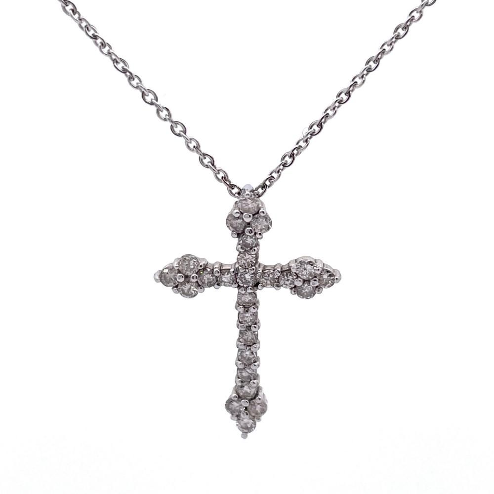 ネックレス ダイヤモンド 0.50ct K18WG 2g クロス デザイン ジュエリー【中古】