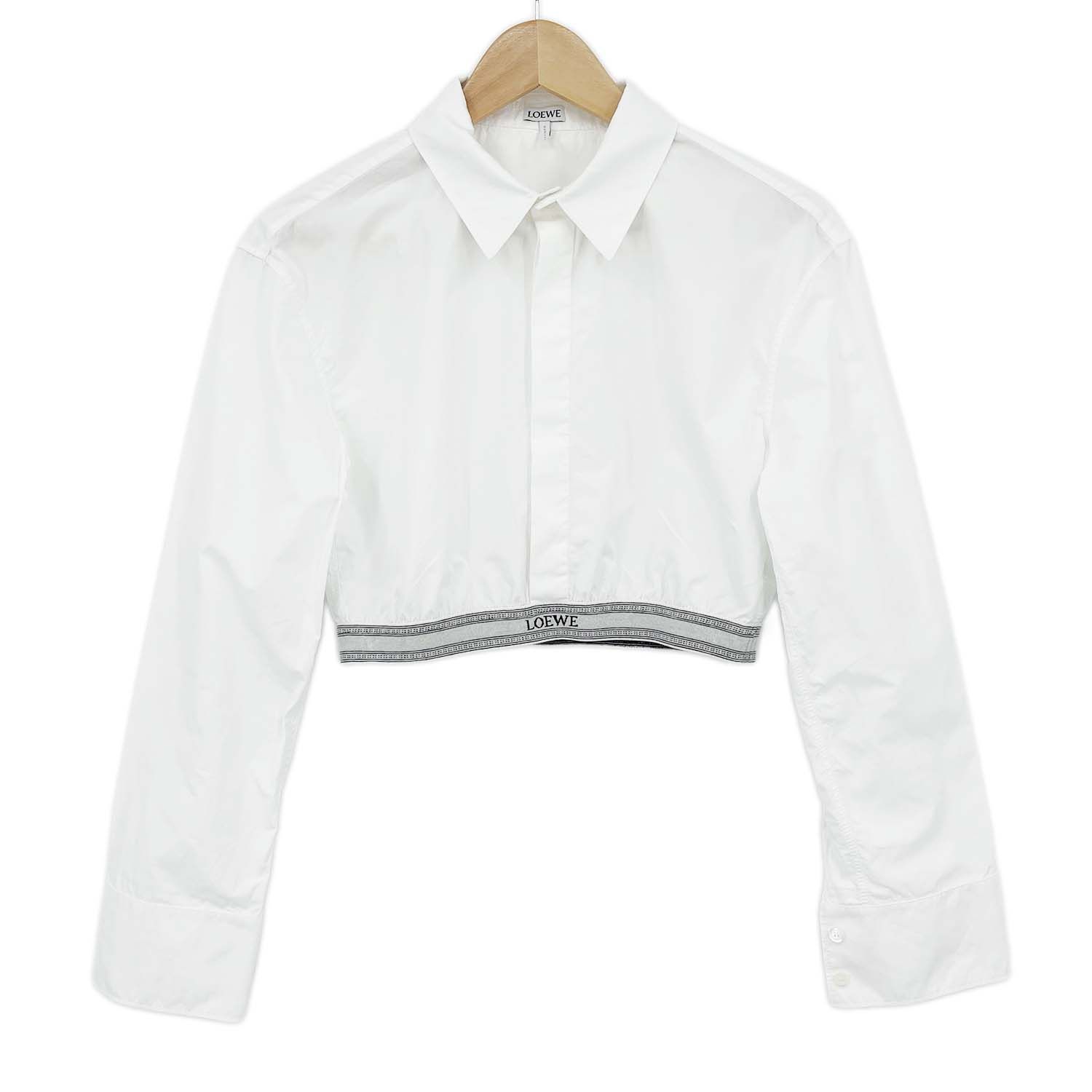 LOEWE ロエベ クロップド丈 長袖シャツ ロゴ 24AW S359Y05XAX コットン 36 ホワイト レディース 【中古】