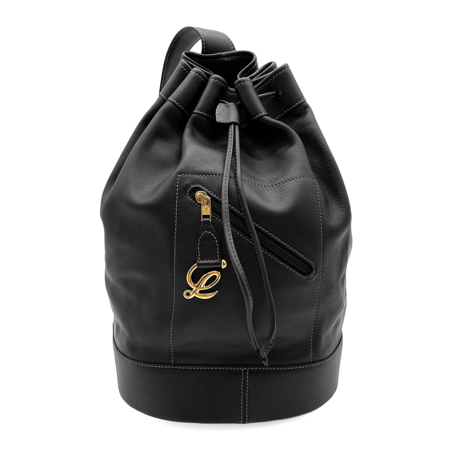 LOEWE ロエベ 巾着 ワンショルダー リュック・デイパック アントン レザー ブラック ユニセックス 【中古】