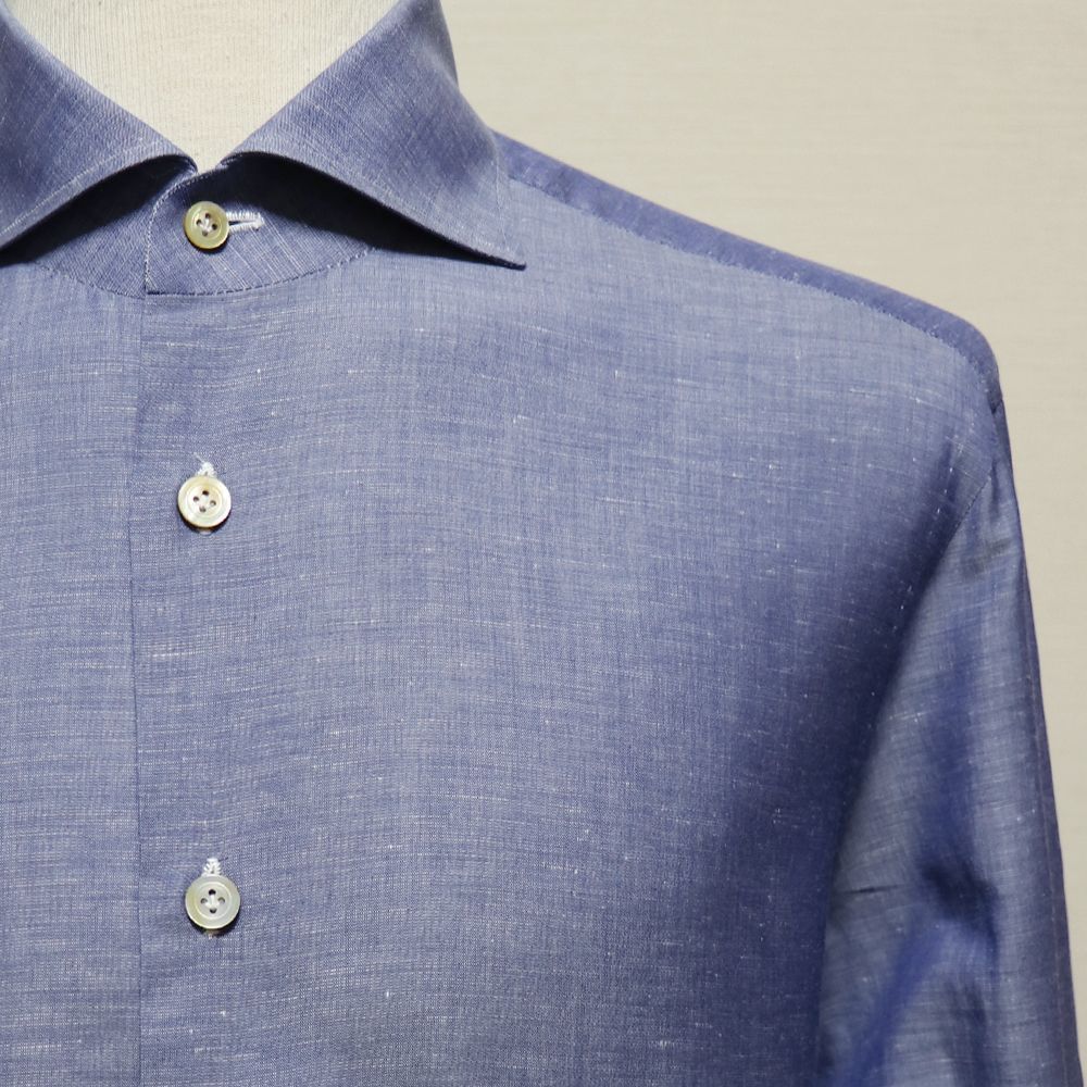 【ほぼ未使用/最高峰】Kiton キートン 極上リネン混シャツ ブルー 38 キートン】シャツ メンズ 41 L XL 極美品 KITON ブルー ホリゾンタル