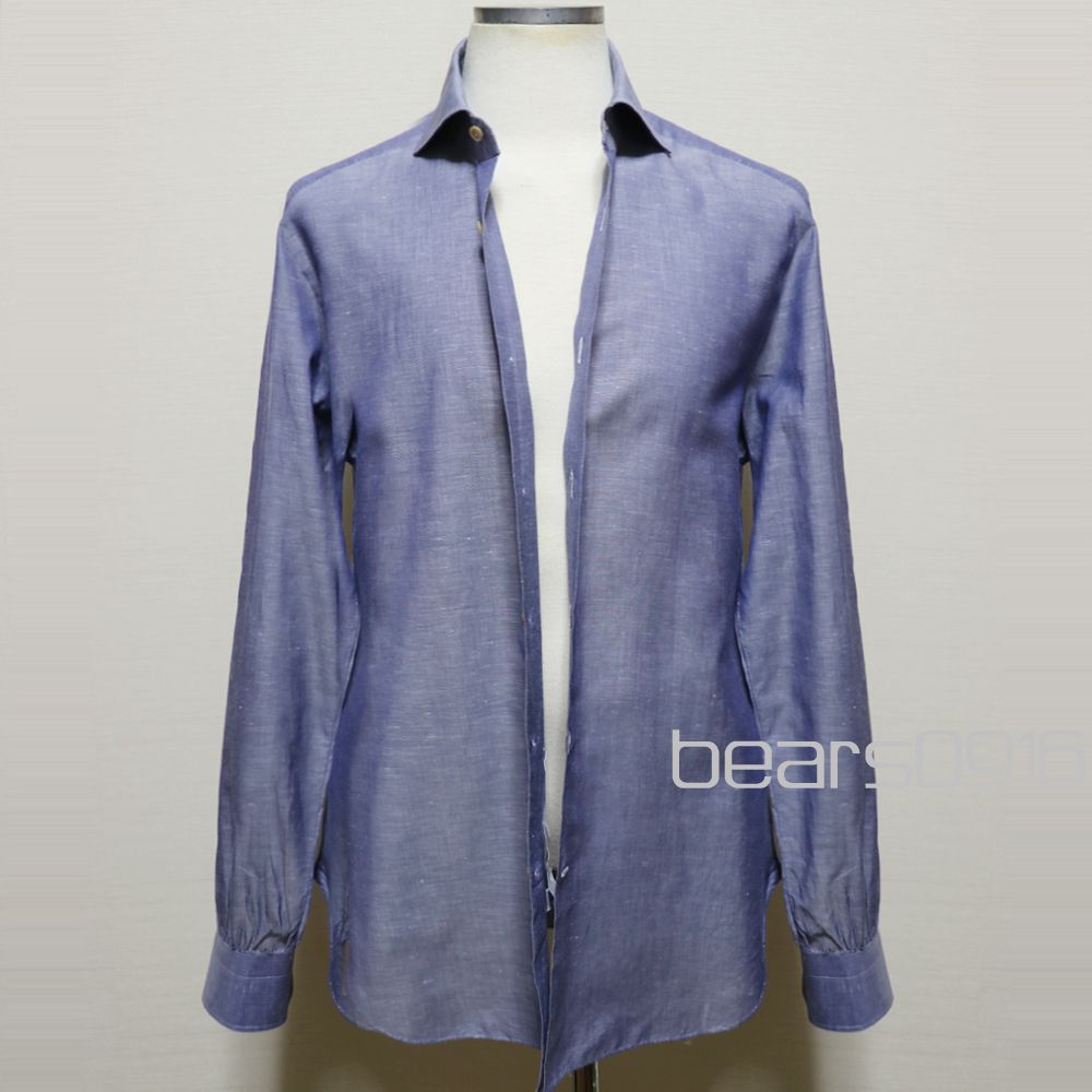 【ほぼ未使用/最高峰】Kiton キートン 極上リネン混シャツ ブルー 38 キートン】シャツ メンズ 41 L XL 極美品 KITON ブルー ホリゾンタル