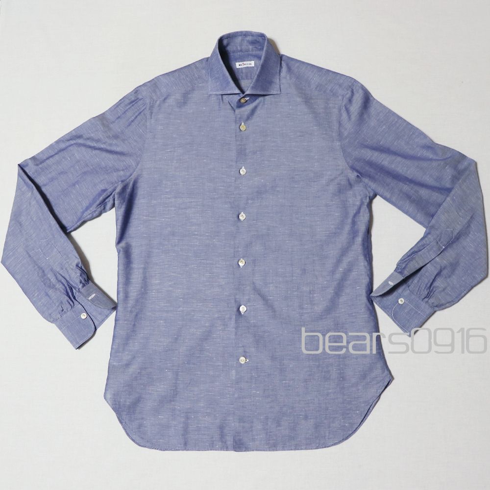 キートン】シャツ メンズ 41 L XL 極美品 KITON ブルー ホリゾンタル