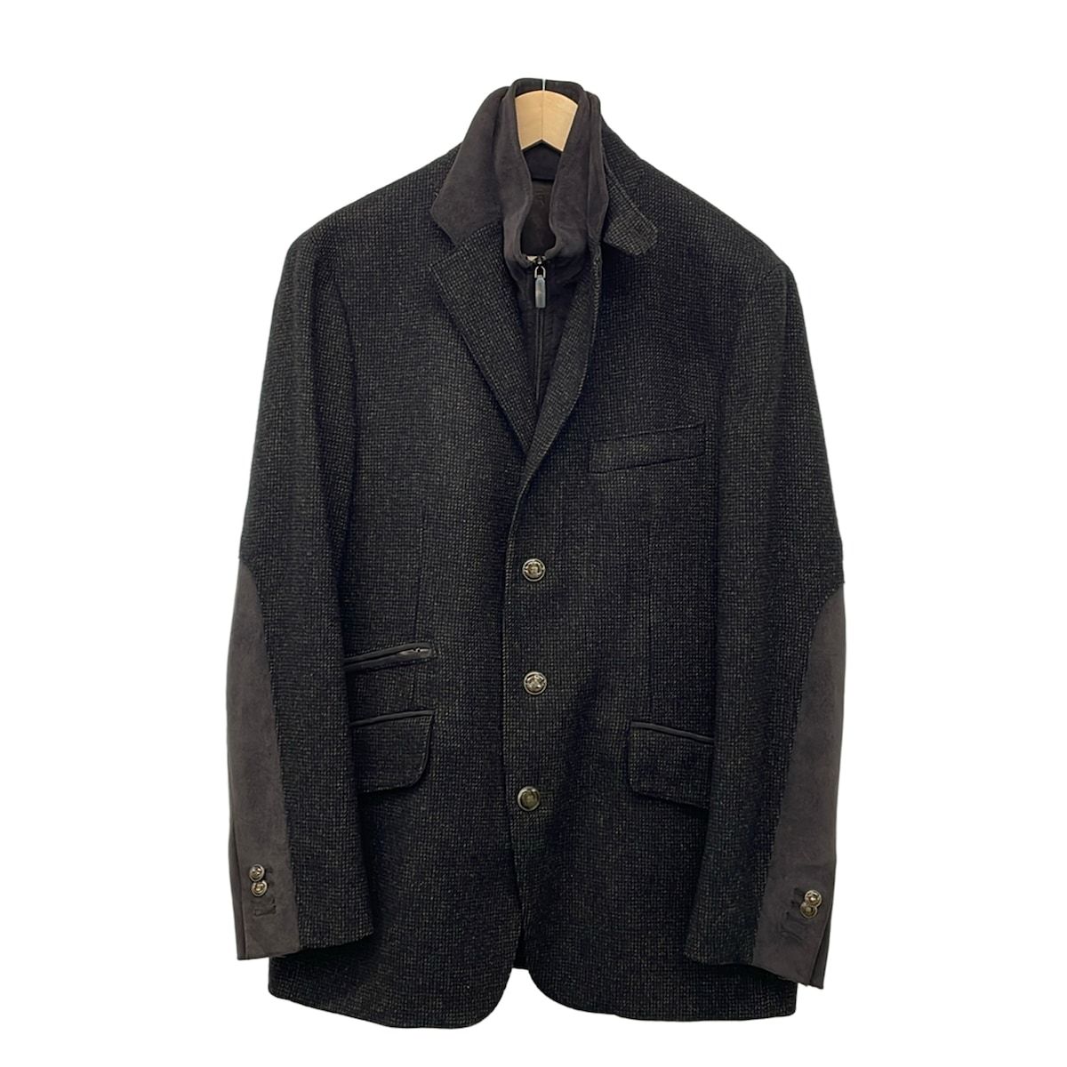 コルネリアーニ ID 中綿ジャケット ニット切替 カシミヤ混 伊製 48 CORNELIANI(コルネリアーニ) ジャケット サイズ48 XL メンズ - 黒