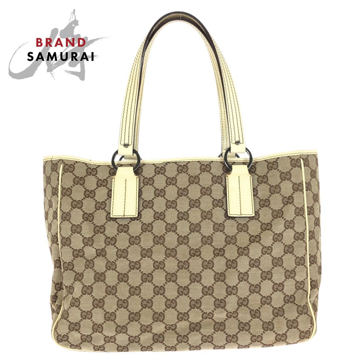 GUCCI グッチ ベージュ ガンメタ金具 GGキャンバス/レザー 143017 トートバッグ ハンドバッグ レディース 602523【中古】