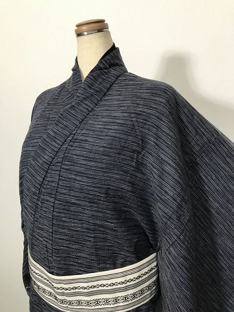 新品 2Lサイズ 浴衣 男物 綿 濃紺地に縞文様