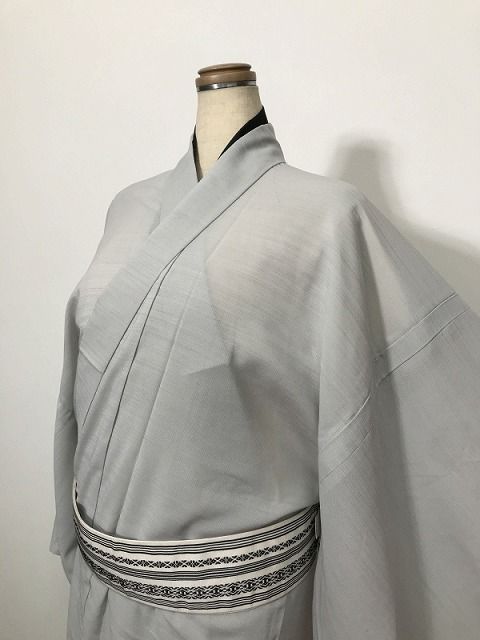 新品 2Lサイズ 紬 男物 化繊 グレー無地 夏着物