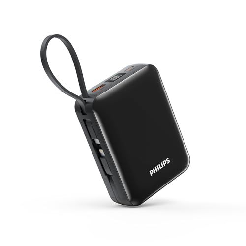 Philips (フィリップス) 20000mAh 大容量 PD 22.5W 急速充電 Lightning type-c ケーブル内蔵 タイプc ライトニング 4台同時充電 携帯便利 充電器 iPhone 16 / 15 Android iO 955a6819