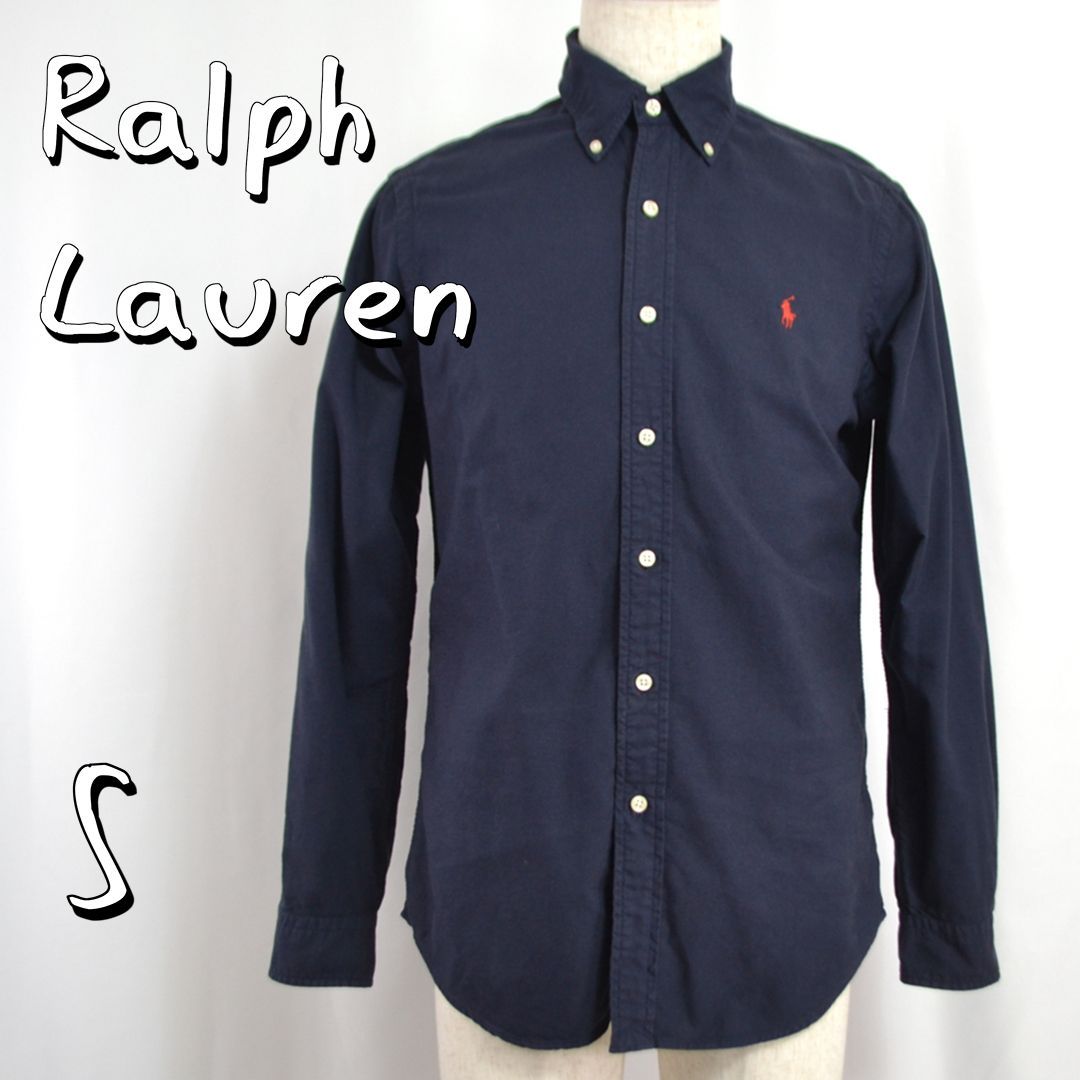【美品】Ralph Laurenラルフローレン 現行モデル クラシックフィット 胸ポニー刺繡ロゴ ガーメントダイド オックスフォードBDシャツ S(JPN M) 紺ネイビー 【古着】【中古】【送料無料】
