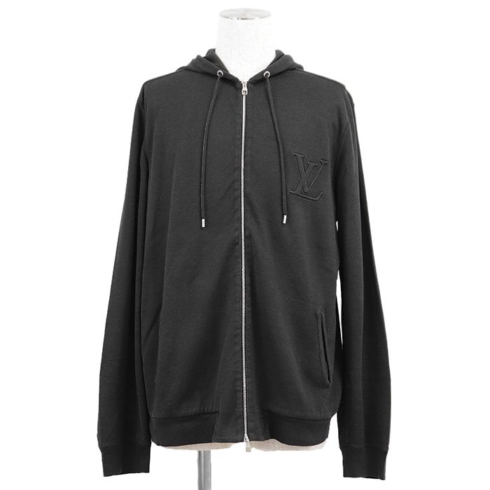 【美品】LOUIS VUITTON ルイ・ヴィトン ジップアップパーカー サイズ XXL メンズ ロゴ LVエンボス ロングスリーブ 長袖 フーディー トップス チャコール イタリア製