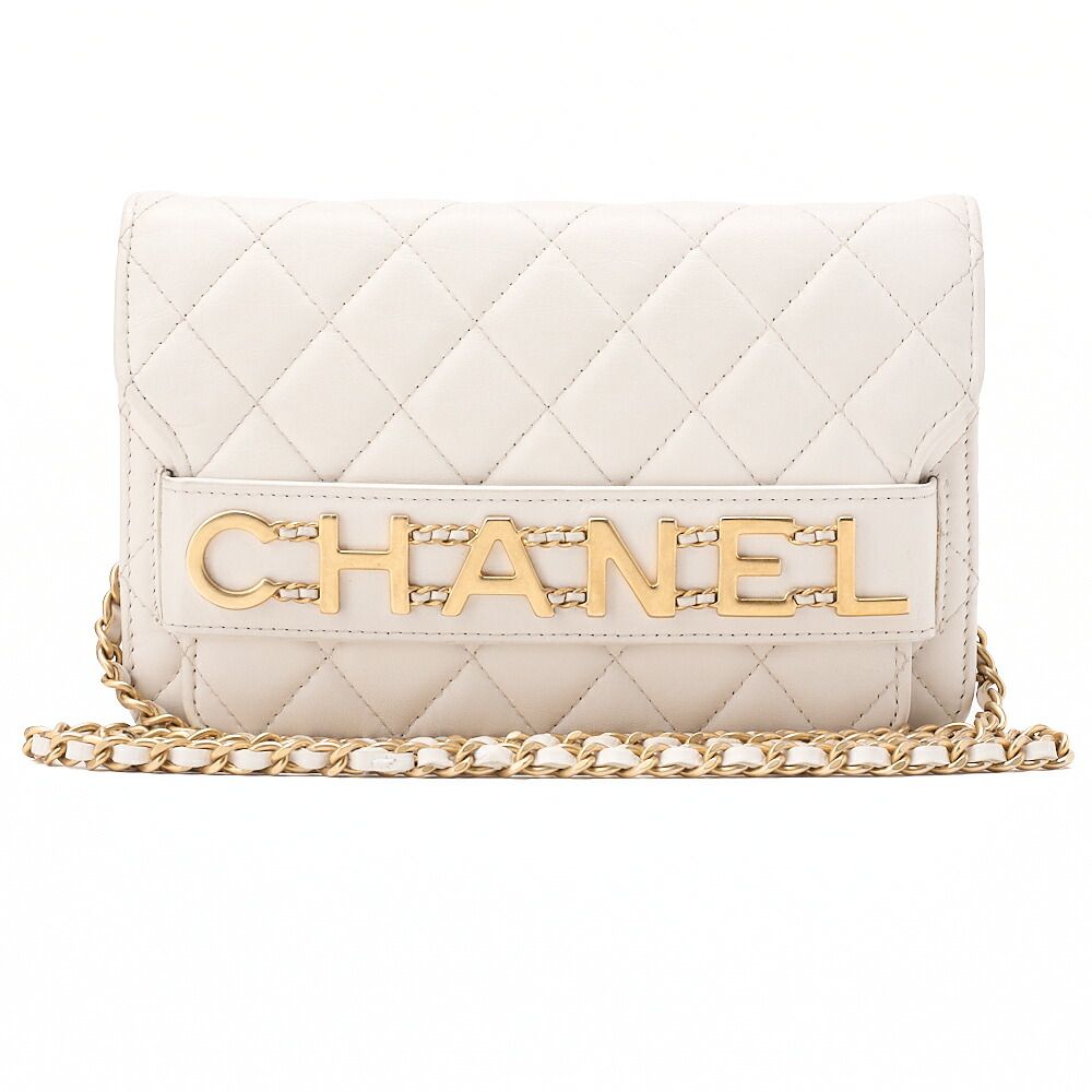 CHANEL シャネル チェーンウォレット マトラッセ ロゴマーク ラムスキン 白 （ゴールド金具）レディースウォレット レディース財布 【中古】【送料無料】 186,000円