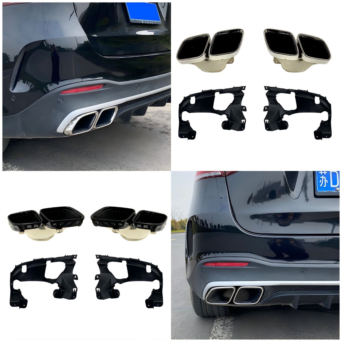 メルセデス・ベンツ Mercedes-Benz GLE53 GLE63 AMG V167対応 四出しマフラーカッター グロスブラック リアエンド 排気口カバー テールエンドカバー 外装アクセサリー ドレスアップ 交換用 光沢仕上げ スポーティー 高級感アップ