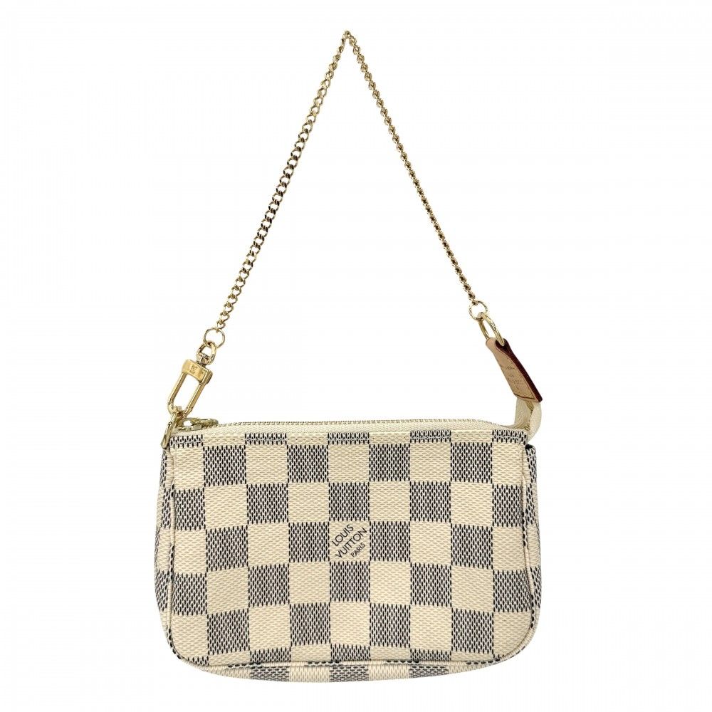 ルイヴィトン ハンドバッグ レディース ミニポシェットアクセソワール アクセサリーポーチ LOUIS VUITTON N58010 ダミエアズールキャンバス ホワイト 白 ゴールド金具 美品【中古品】