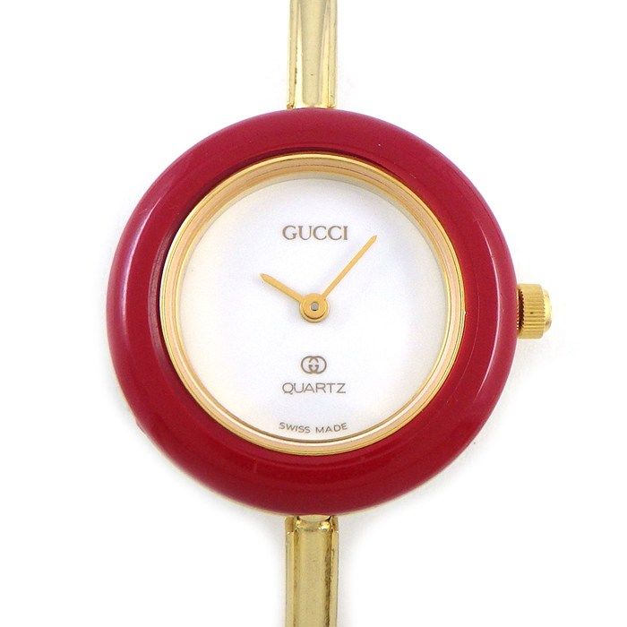 グッチ GUCCI 腕時計 チェンジベゼル 1100-L マルチカラーベゼル 全11色 ホワイト文字盤 GP クオーツアナログ 【中古】