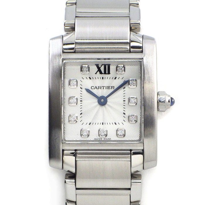 カルティエ Cartier 腕時計 タンク フランセーズ SM WE110006 11ポイント ダイヤインデックス スクエア ギョーシェ シルバー文字盤 SS クオーツアナログ 【中古】