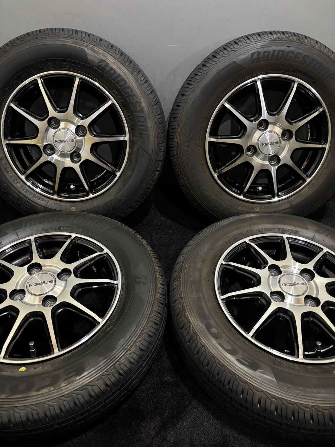 ★145/80R12 80/78N LT BRIDGESTONE/ECOPIA R710 21年 Roadline 12インチ 4J +43 100 4H 夏タイヤ 4本 エブリィ キャリー 軽トラ (2-M476)