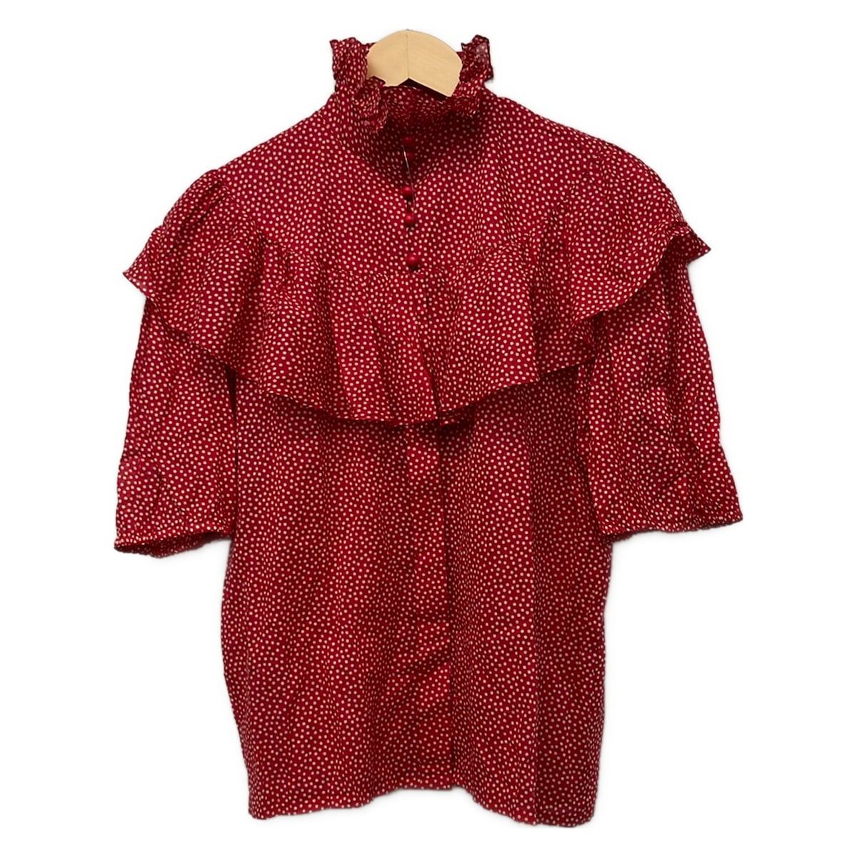 DIOR/ChristianDior(ディオール/クリスチャンディオール) 半袖シャツブラウス サイズM レディース - レッド×ベージュ ドット柄/フリル