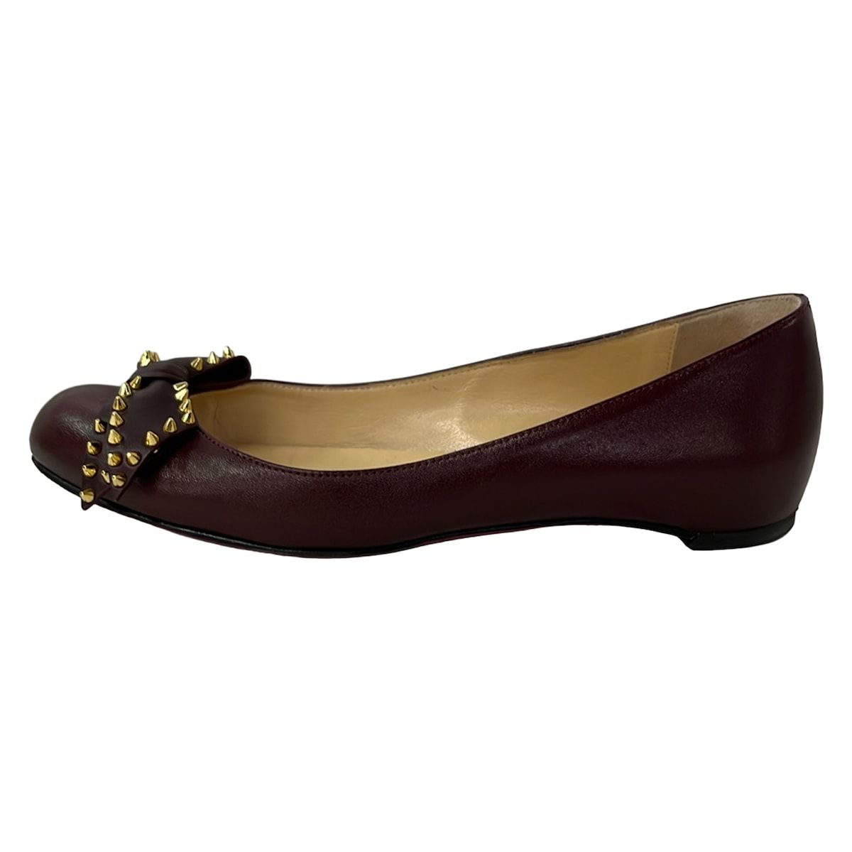 CHRISTIAN LOUBOUTIN(クリスチャンルブタン) フラットシューズ 35 1/2 レディース - ダークブラウン スタッズ/アウトソール張替済 レザー