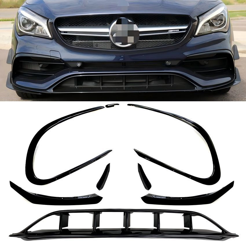 メルセデス ベンツ CLAクラス C117 CLA200 CLA220 2016-2019対応 フロントリップ カナード 8点セット ピアノブラック フロントバンパー下部用 外装ガーニッシュ エアロパーツ スポーティー ドレスアップ 立体感アップ