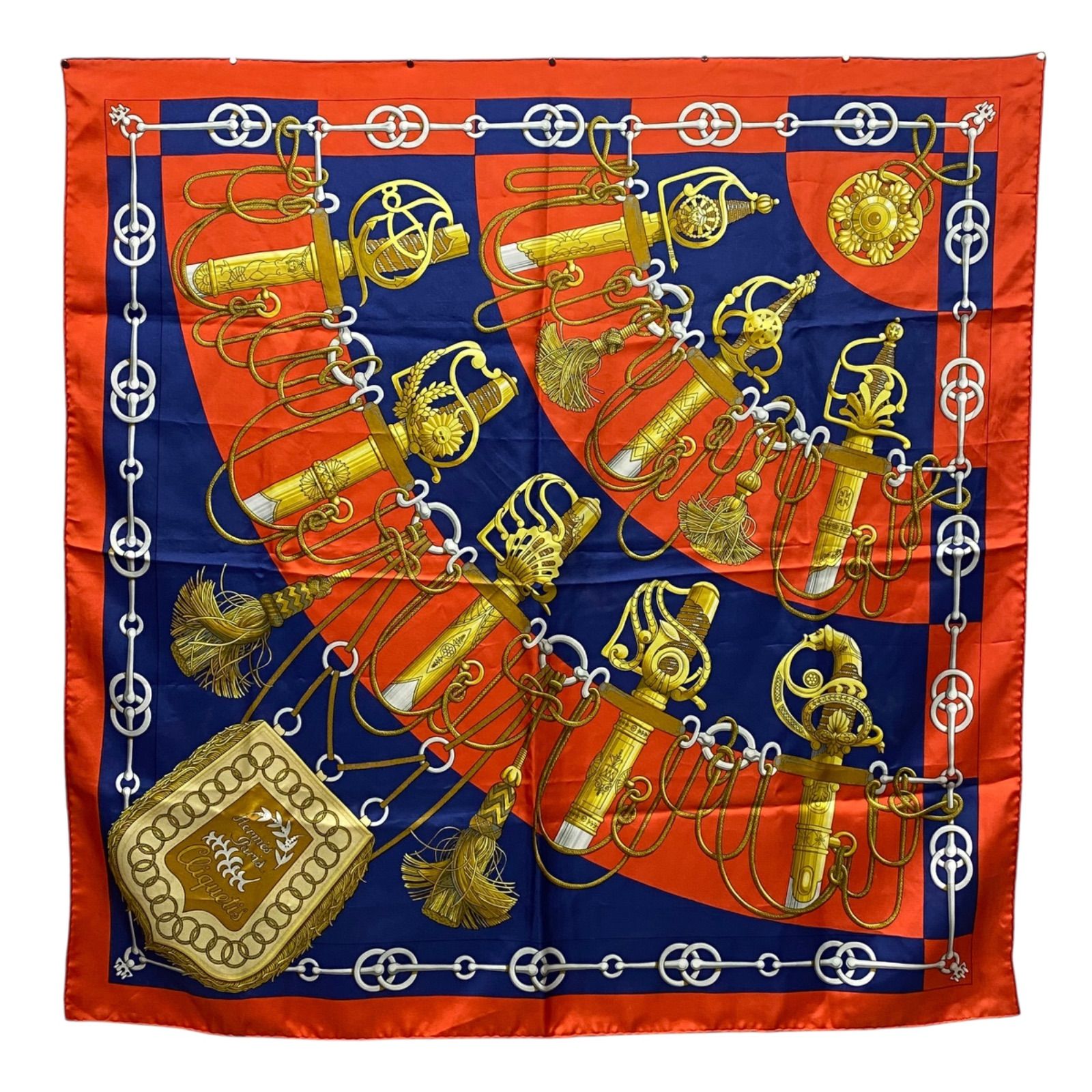 エルメス カレ90 Cliquetis 剣 クリケティス 赤×マルチカラー HERMES