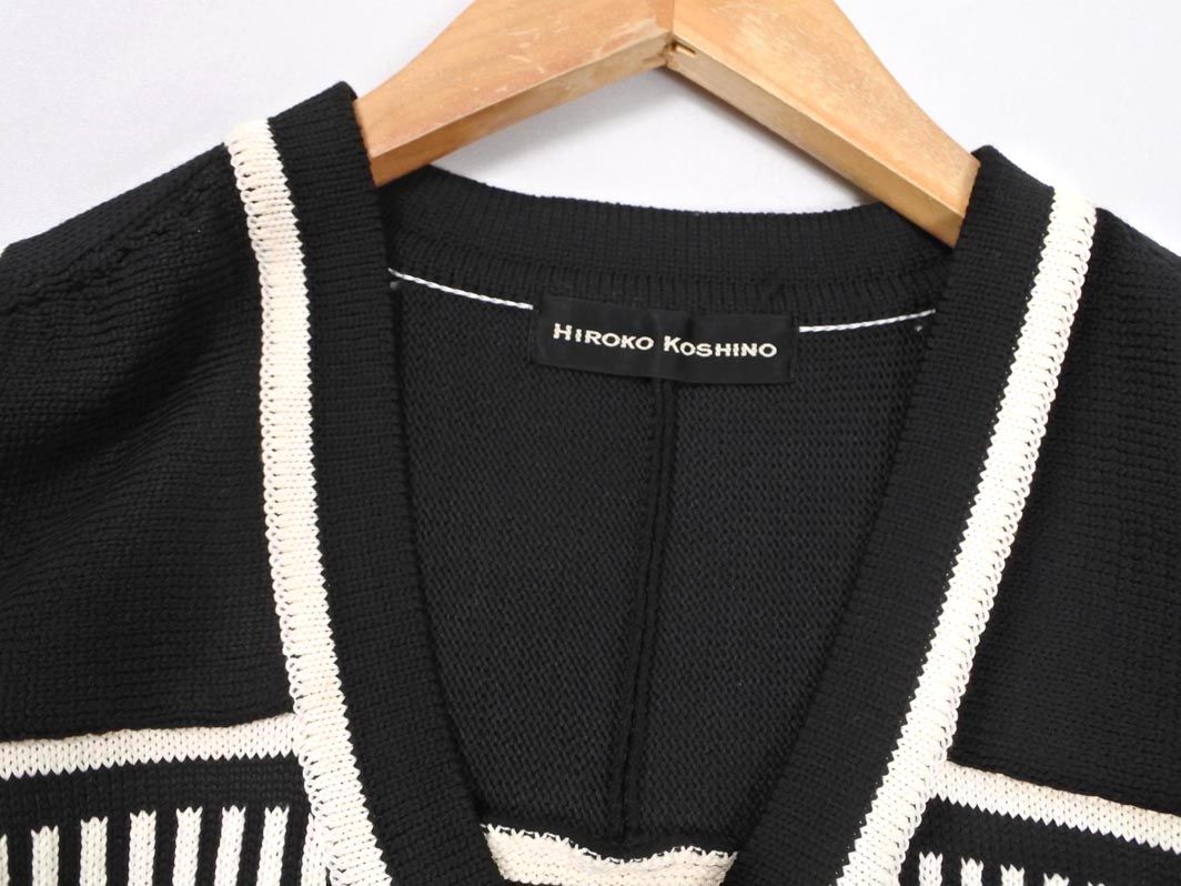 HIROKO KOSHINO ヒロココシノ Vネック ニット カーディガン size38/黒