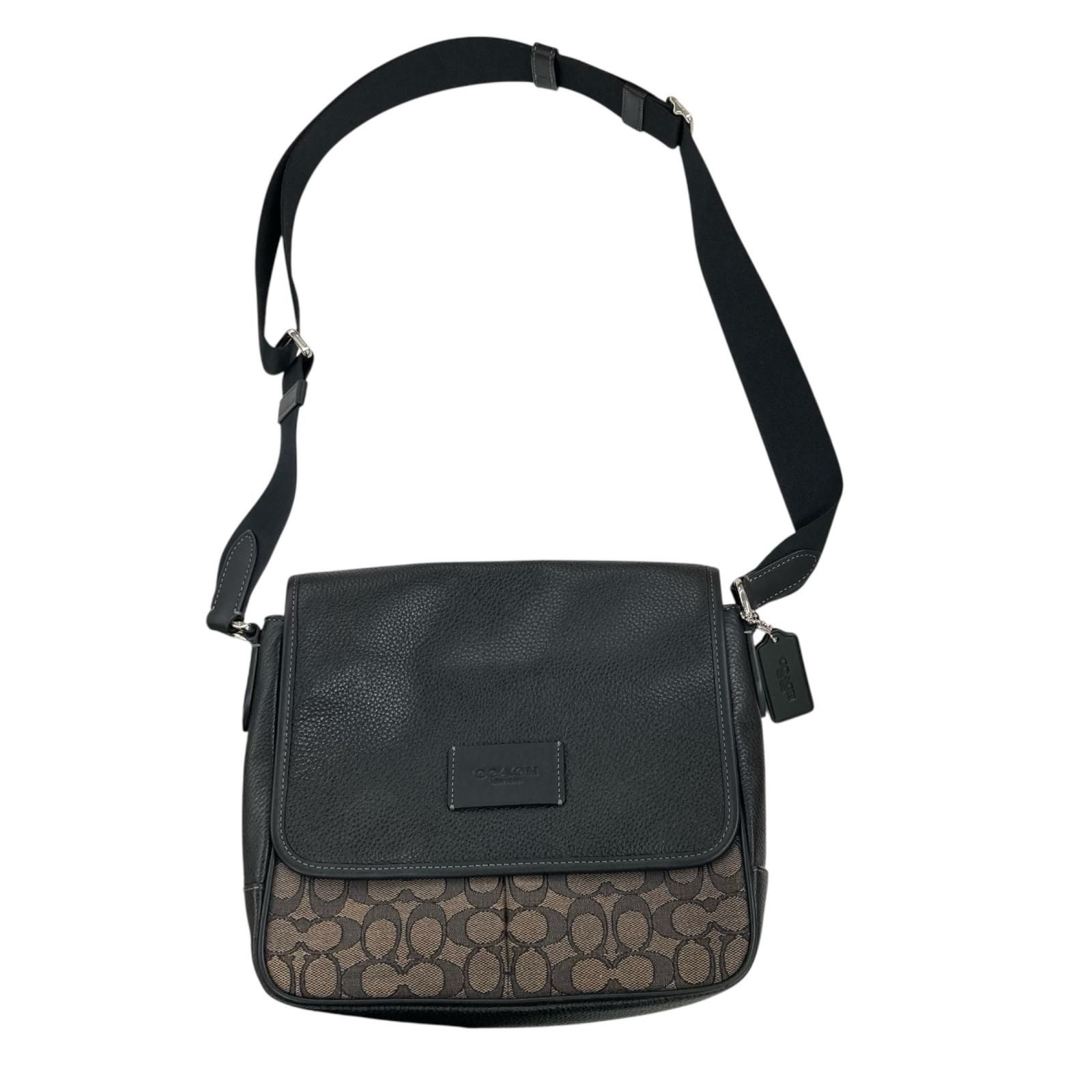 186005 現状品 COACH コーチ ショルダーバッグ シグネチャー スプリント マップ バッグ 25 ブラック/カーキ