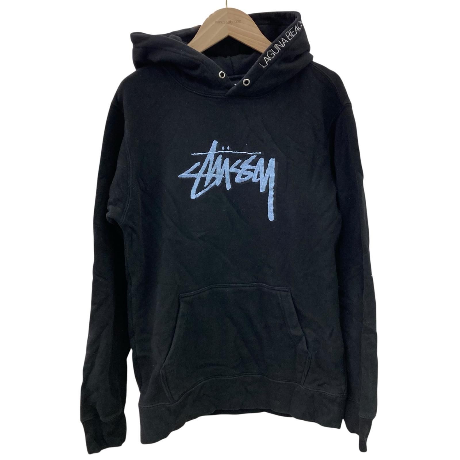 186000 STUSSY ステューシー Sサイズ ロゴ刺繍　パーカー ブラック ブルー ユニセックス