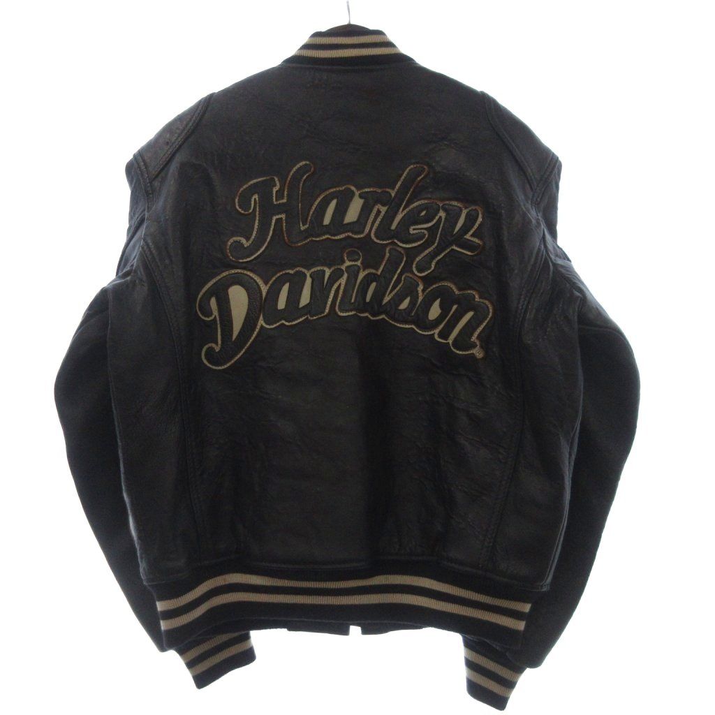 ハーレーダビッドソン HARLEY DAVIDSON スタジャン レザージャケット ジップアップ ロゴ 長袖 M 黒 ブラック