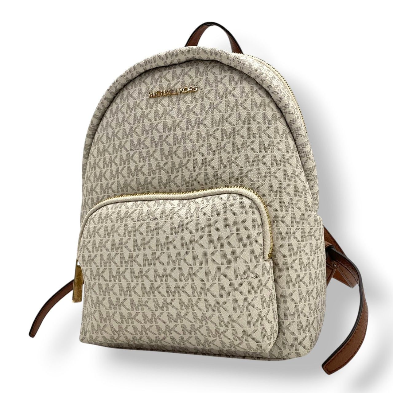 極美品 MICHAEL KORS マイケルコース Erin ミディアム リュック デイパック MKシグネチャー総柄 PVC×レザー バニラ アイボリー×ブラウン レディース ゴールド金具 上品 軽量 通勤 通学 デイリー お出かけ 人気定番 s18