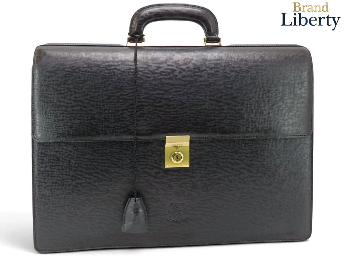 美品 ロエベ LOEWE アナグラム ビジネスバッグ ブリーフケース 書類カバン ブラック レザー 美品】ロエベ LOEWE アナグラム ビジネスバッグ ブリーフケース 書類