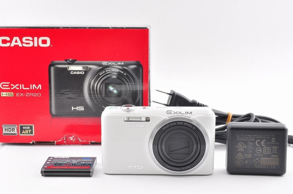 【2ヶ月保証付き】CASIO EXILIM EX-ZR20 ホワイト 1610万画素 光学8倍ズーム コンデジ 動作品 元箱 電池 充電器#1598