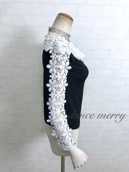 Lサイズ 新品 社交ダンス トップス 黒 白 豪華 パーティ スタンダード