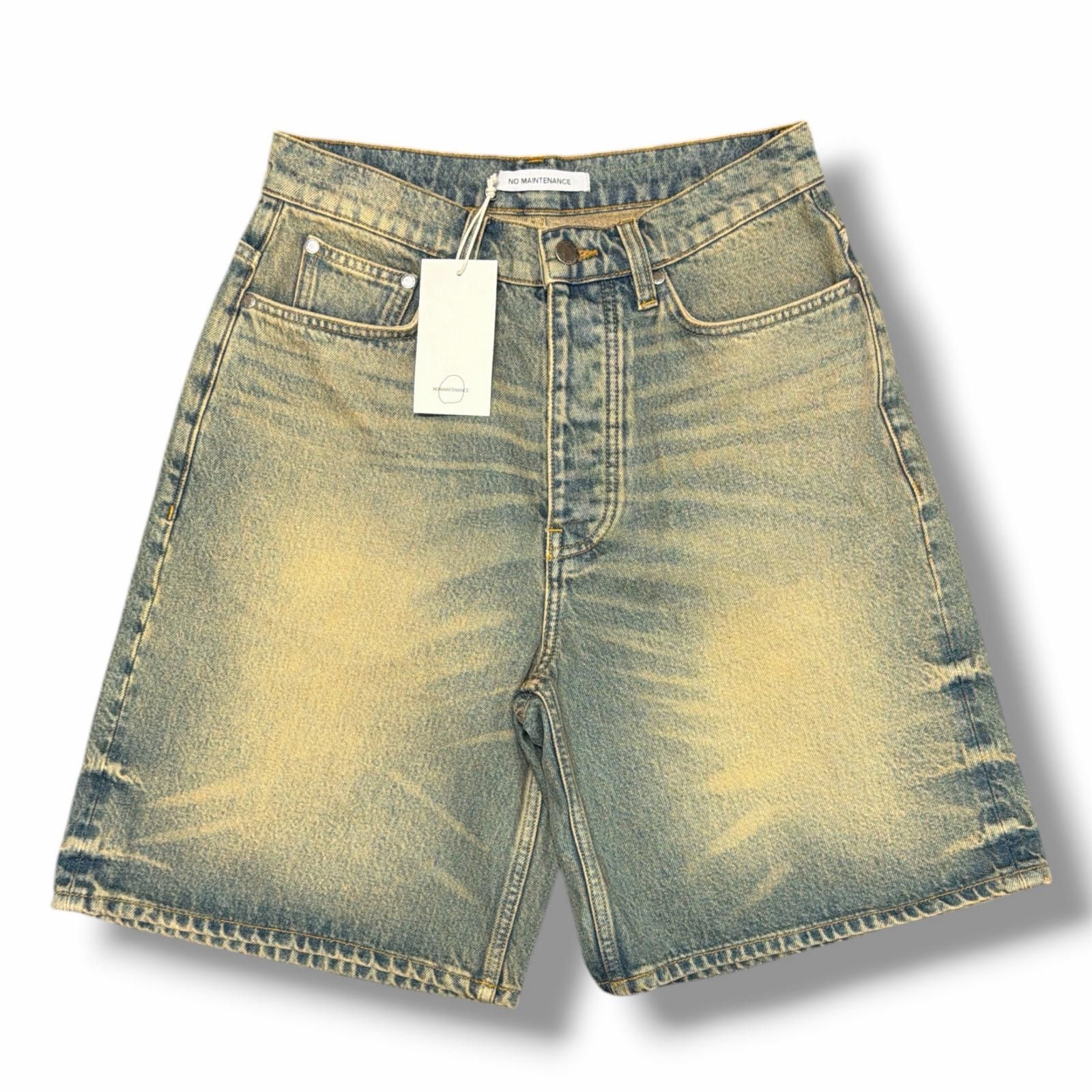未使用 NO MAINTENANCE Wide Leg Denim Shorts ワイドレッグデニムショーツ ハーフパンツ ノーメンテナンス インディゴ 28 （7669M）