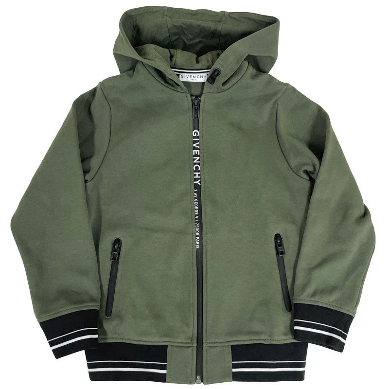 【中古】キッズ GIVENCHY/ジバンシー ロゴ ジップアップジャージーパーカー サイズ8Y H25198 グリーン系 カーキ フーディー Kids 男の子 ボーイズ