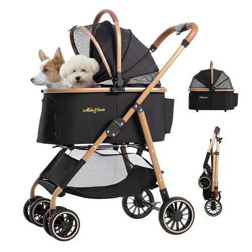【軽量5.5KG 中?小型犬専用】MILA&LOUIS ペットカート分離型 取り外し可能 軽量ファッション 犬 カート人気 4輪耐摩耗 犬用 ベビーカー ドッグ バギー ワンタッチペットかーと折たたみ可能 ペットバギー 衝撃吸収ユニバーサルホイール後輪片pms