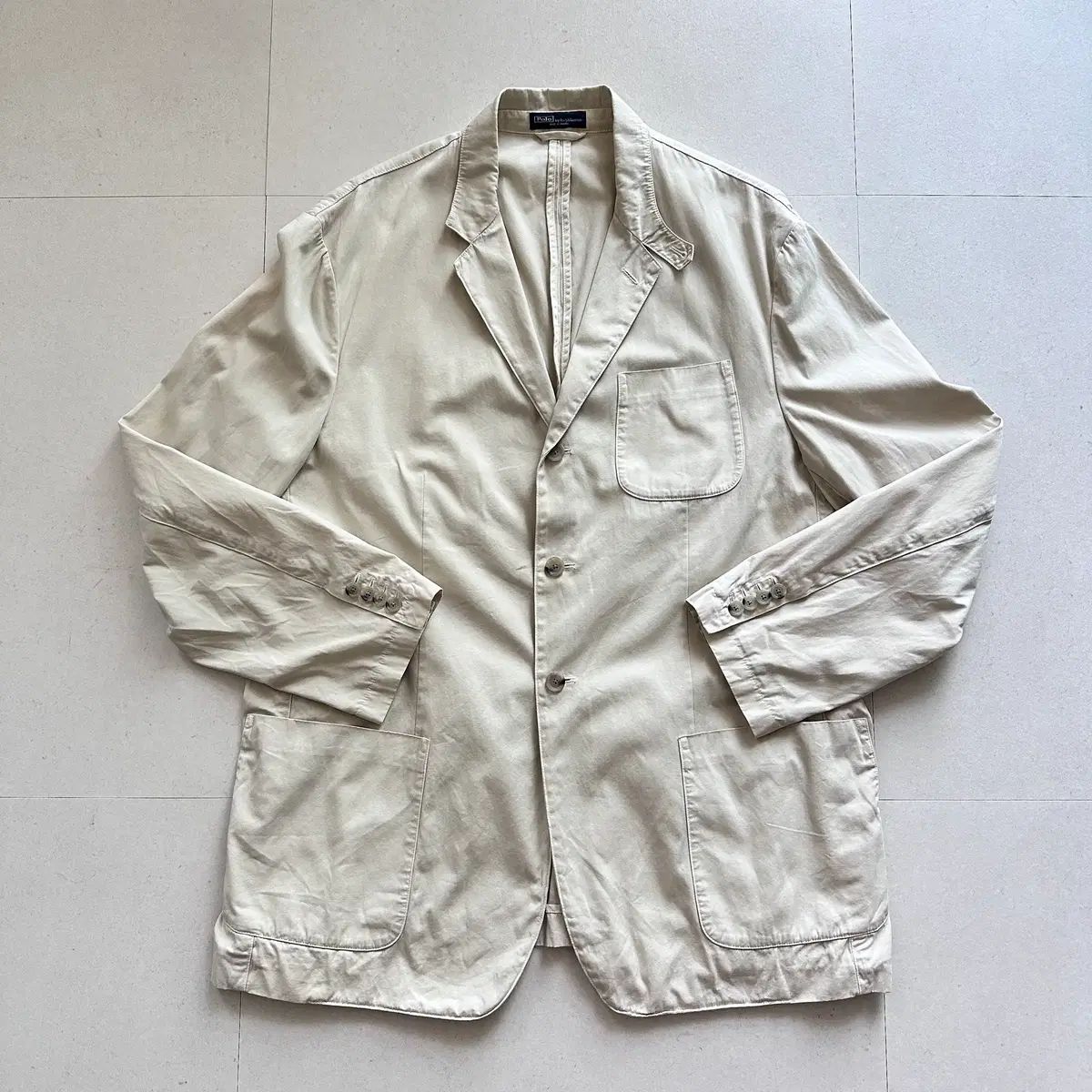 90s オールドポロ ヴィンテージ コットン 3ボタン ジャケット ベージュ XL