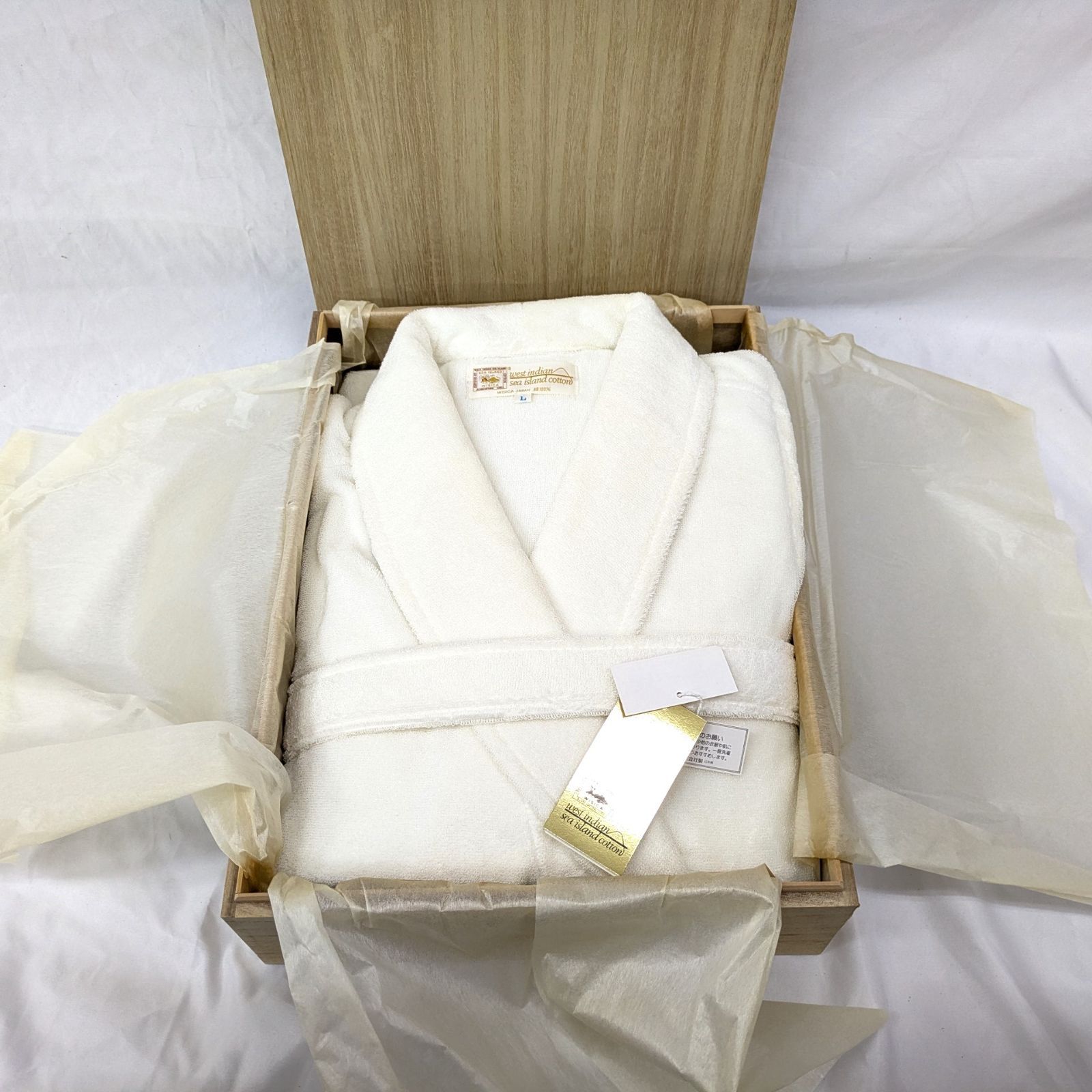 【未使用】最高級 西印度諸島海島綿 バスローブ Lサイズ 綿100% 日本製 三越 シーアイランドコットン ガウン 希少 ウエストインディアン WISICA JAPAN 白