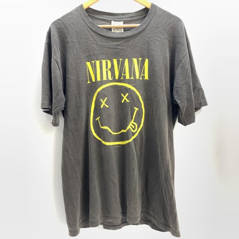 【中古】90s WILDOATSボディ NIRVANA スマイリーフェイス Tシャツ M チャコールグレー ワイルドオーツ ニルヴァーナ[92]