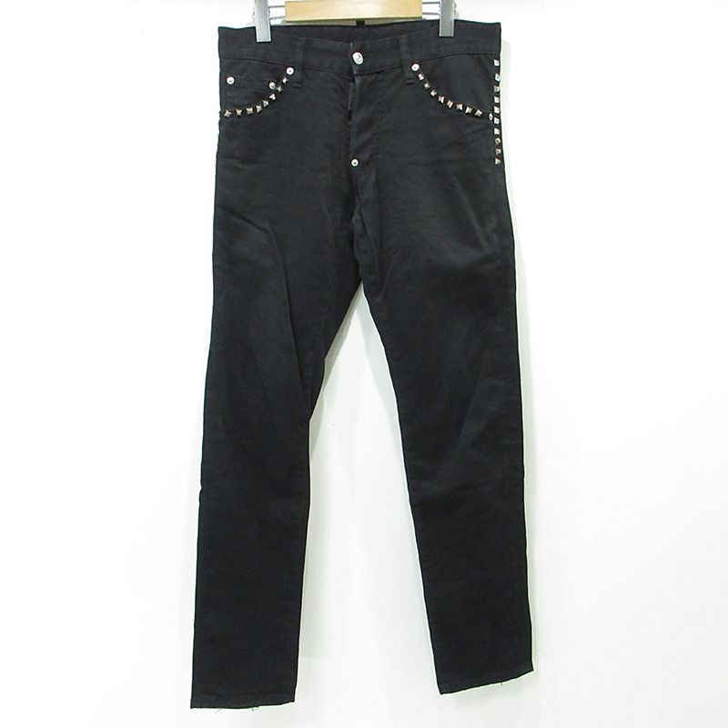 【三重本店】 中古 DSQUARED2 | ディースクエアード COOL GUY USED加工ボタンフライデニムパンツ ダメージ加工 スタッズ装飾 S74LA0416 ブラック サイズ：46 【108】
