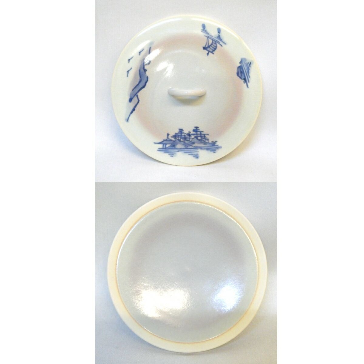 六月の特売品】平安 中村秋峰作 青釉染付 山水紋 水指 小卓に 茶道具