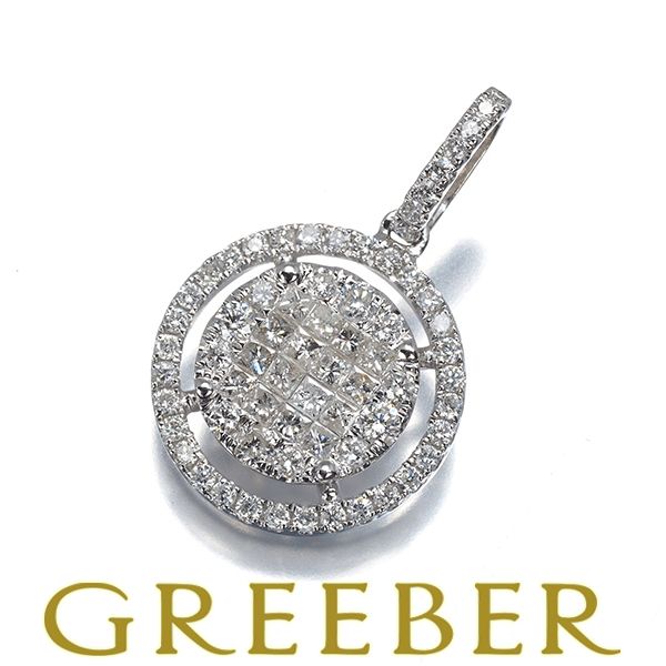 ダイヤ ダイヤモンド 0.85ct ミステリーセッティング サークル ペンダントトップ K18WG #195282