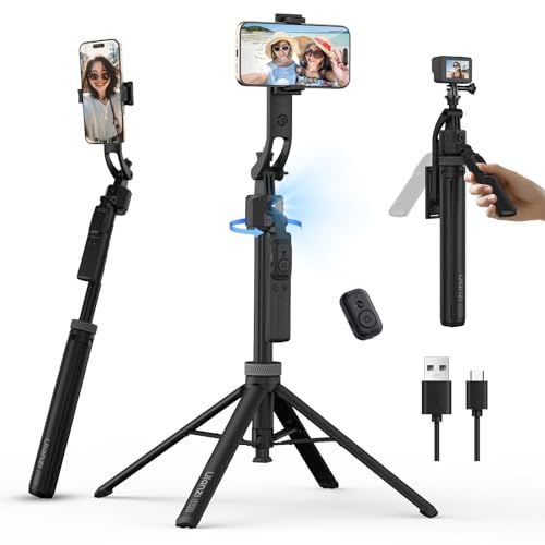 ULANZI TT23 三脚 スマホ 自撮り棒 オートトラッキング三脚 AI自動追跡 160cm 7段階調節 360°回転動き追従機能 ワンボタンで開く スマホホルダー取り外し可能 リモコン付き 自動顔追跡 セルフィースティック フェイストラッキング カメYZ