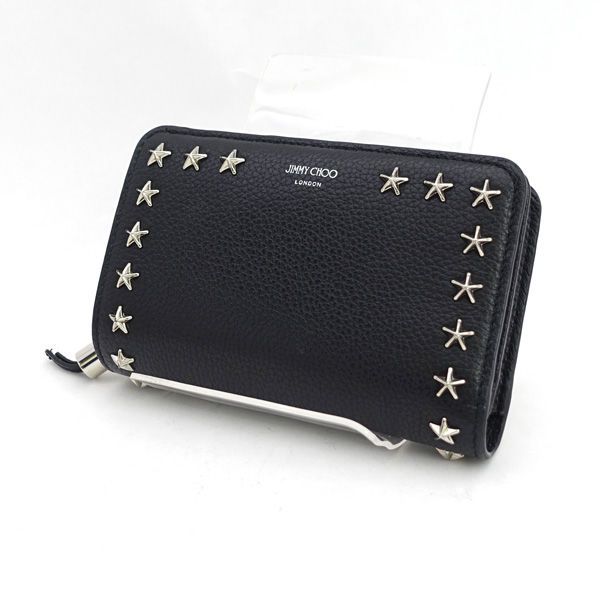 JIMMY CHOO / ジミー チュウ ◆スターモチーフ スタッズ レザー 二つ折り財布 【財布/サイフ/ウォレット/wallet/コイン】 ブランド【中古】